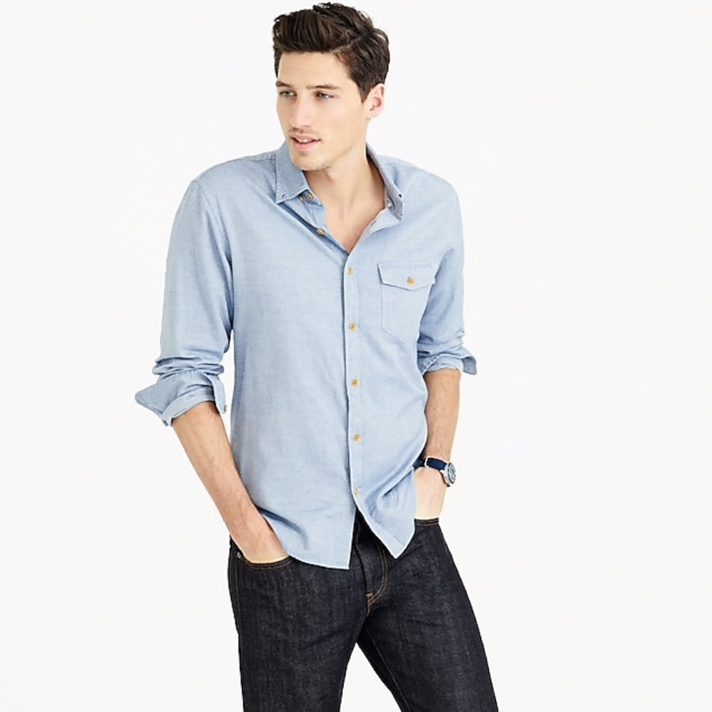 J Crew slim brushed twill flannel shirt in blue